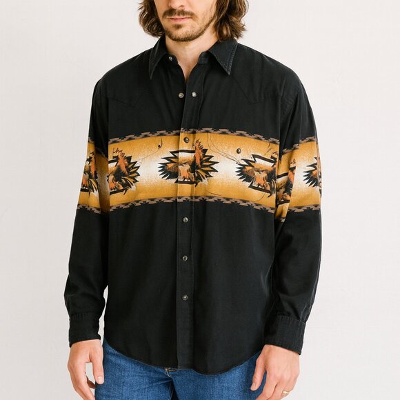 Cumberland Outfitters Black Western Shirt Southwestern Pattern Snap Button XL - Picture 2 of 15